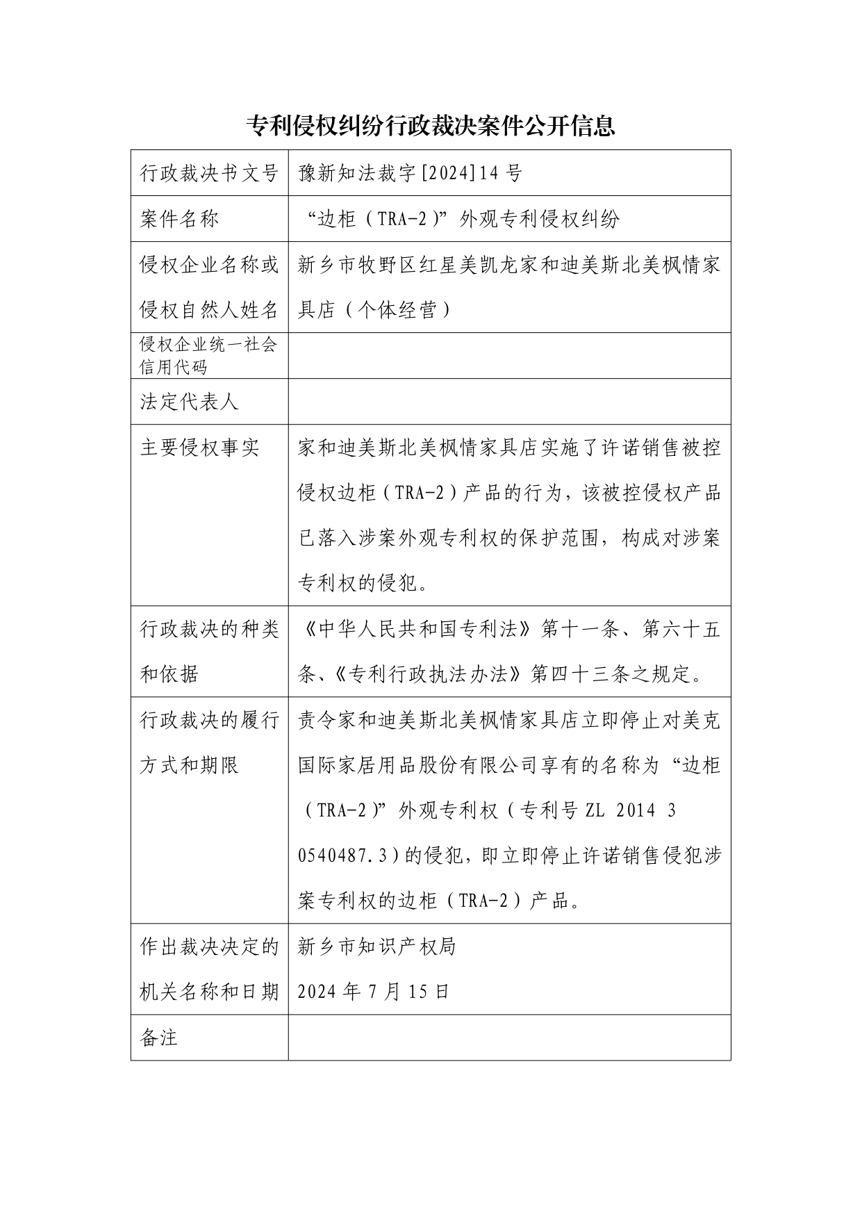 14号专利侵权纠纷行政裁决案件公开信息_page-0001