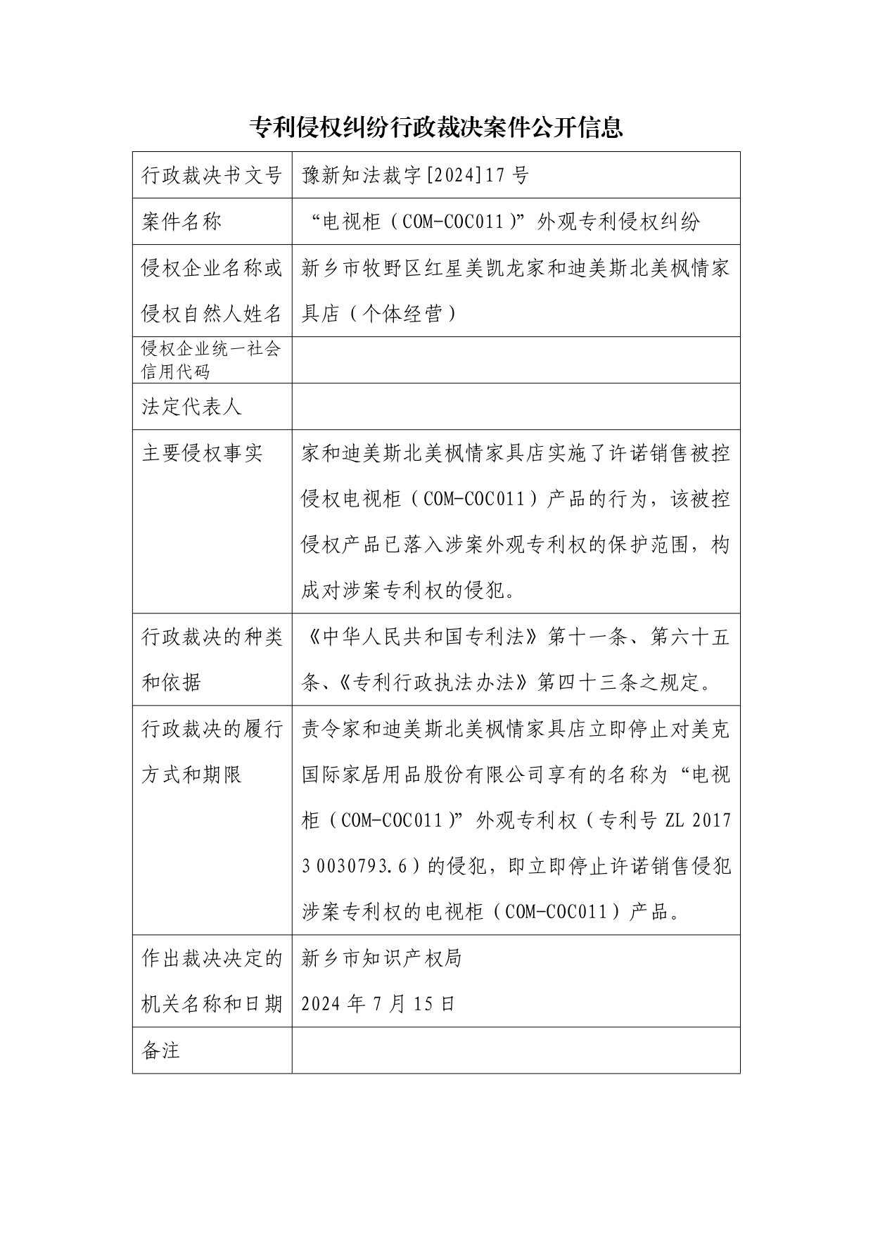 17号专利侵权纠纷行政裁决案件公开信息_page-0001